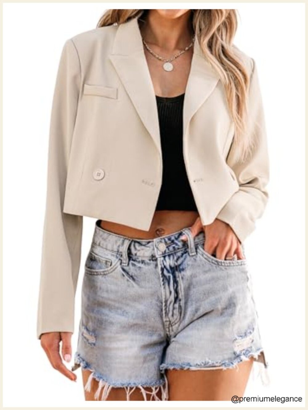 Cropped Open Front Blazer Women Business Casual Suit Jacket Double Breasted